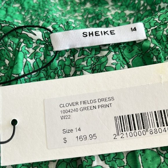 SHEIKE Clover Fields Green Floral Puff Sleeve Tiered Midi Dress NWT - Picture 11 of 16